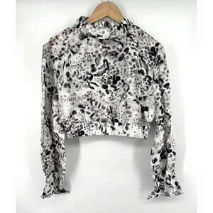 NEW AllSaints Luna Waktu Linen & Silk Top Pleated Cropped Frill White Womens 8